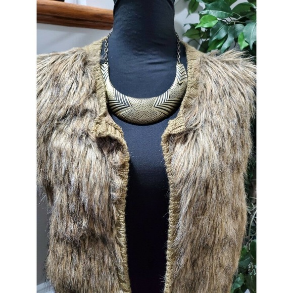 Xhilaration Womens Brown Acrylic Long Sleeve Open Front Fur Jacket Size XL - Picture 2 of 9